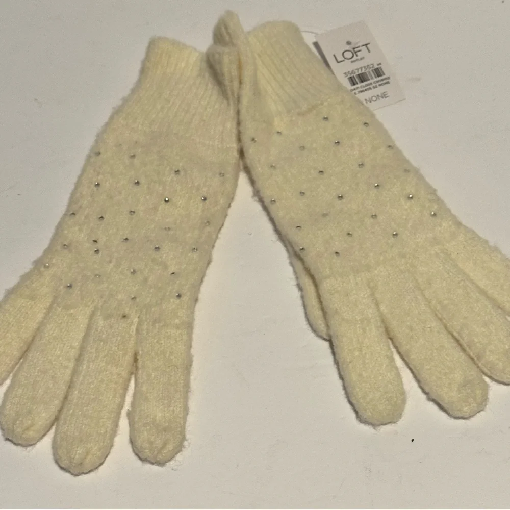 LOFT Women's Gloves Cream Embellished Sparkle NEW WITH TAGS 10” Long 3.5” Wide